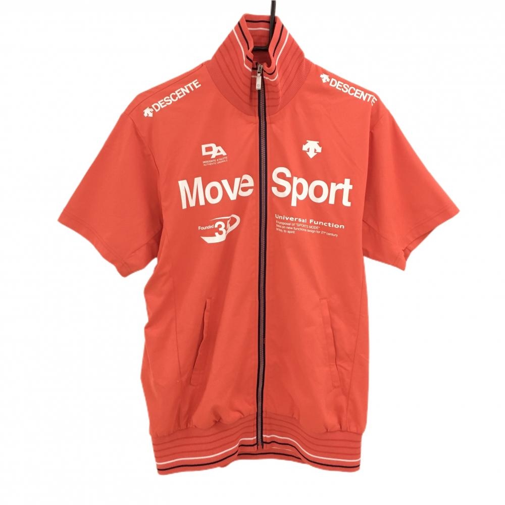 【美品】デサント 半袖ジャケット オレンジ×白 ロゴプリント メンズ L ゴルフウェア DESCENTE