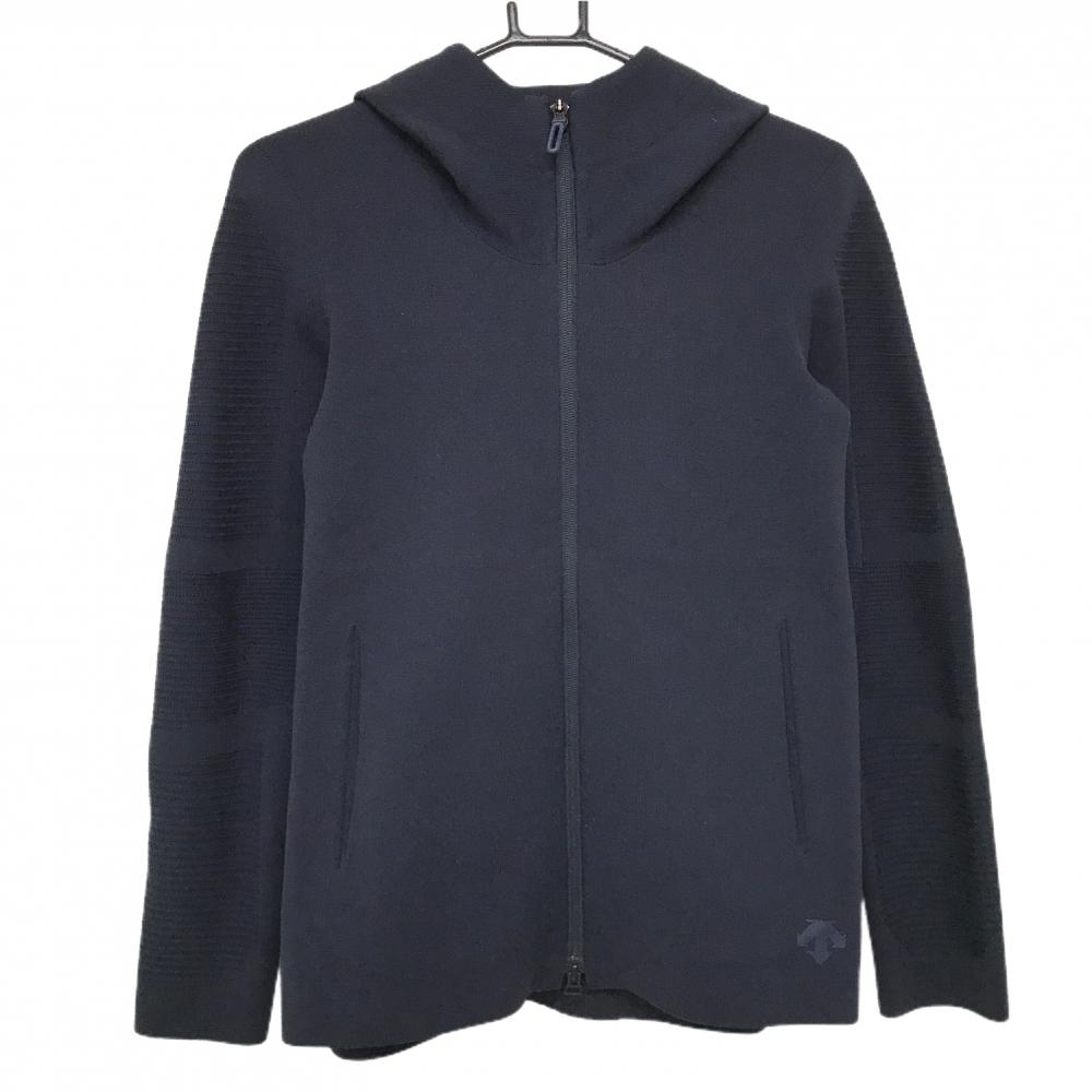 【美品】デサント ニットジップパーカー ネイビー 袖・背面凹凸編み ALLTERRAIN ジャケット  メンズ SS ゴルフウェア DESCENTE