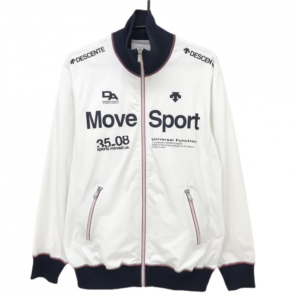 デサント ジャケットブルゾン 白×ネイビー フロント英字 ATHLETIC  メンズ O ゴルフウェア DESCENTE