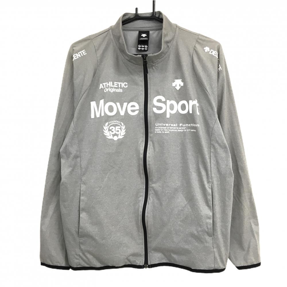 【美品】デサント ジャケット グレー×白 薄手 ロゴ白 メンズ XO ゴルフウェア DESCENTE