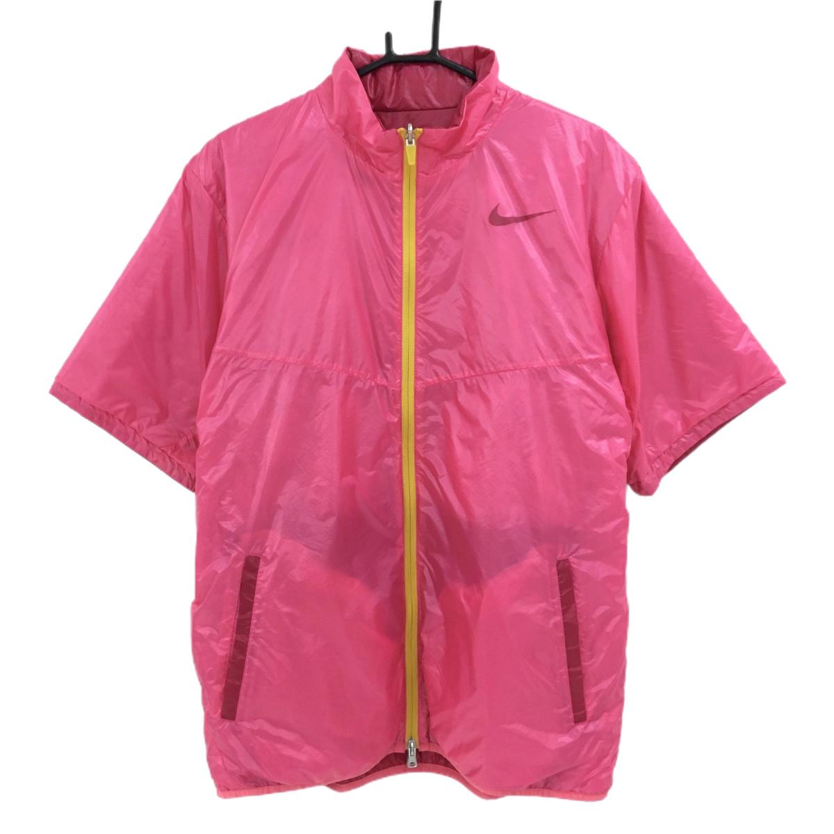 【美品】ナイキゴルフ 半袖中綿リバーシブルジャケット ピンク×イエロー メンズ XXL ゴルフウェア 大きいサイズ NIKE