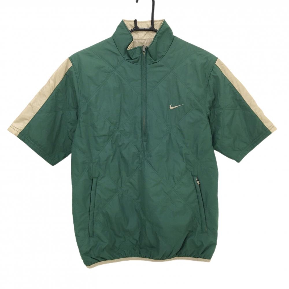 ナイキゴルフ 半袖中綿リバーシブルブルゾン グリーン×ベージュ キルティング調 ハーフジップ 裏ベージュ  メンズ M ゴルフウェア NIKE