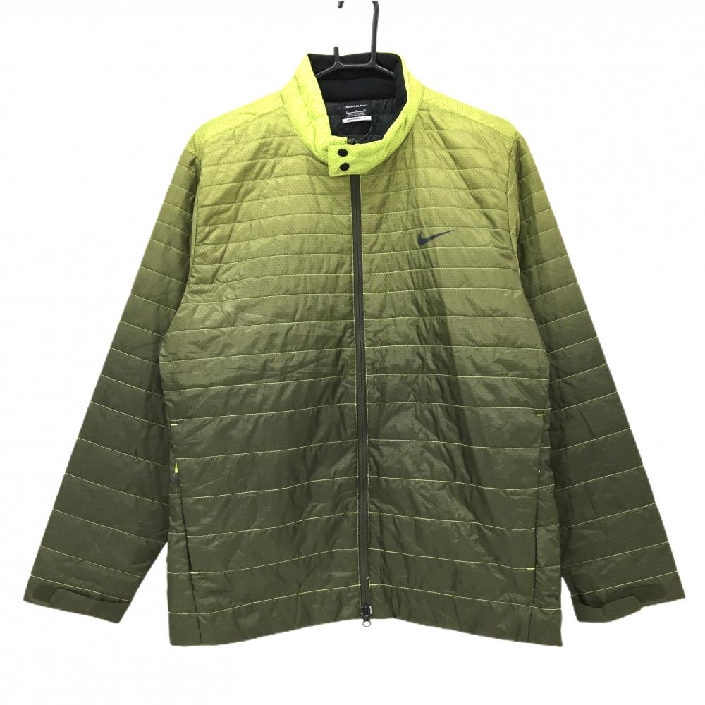 【超美品】ナイキゴルフ 中綿ジャケット カーキ×ライムグリーン系 グラデーション 総柄 メンズ XL　TG　EG ゴルフウェア NIKE