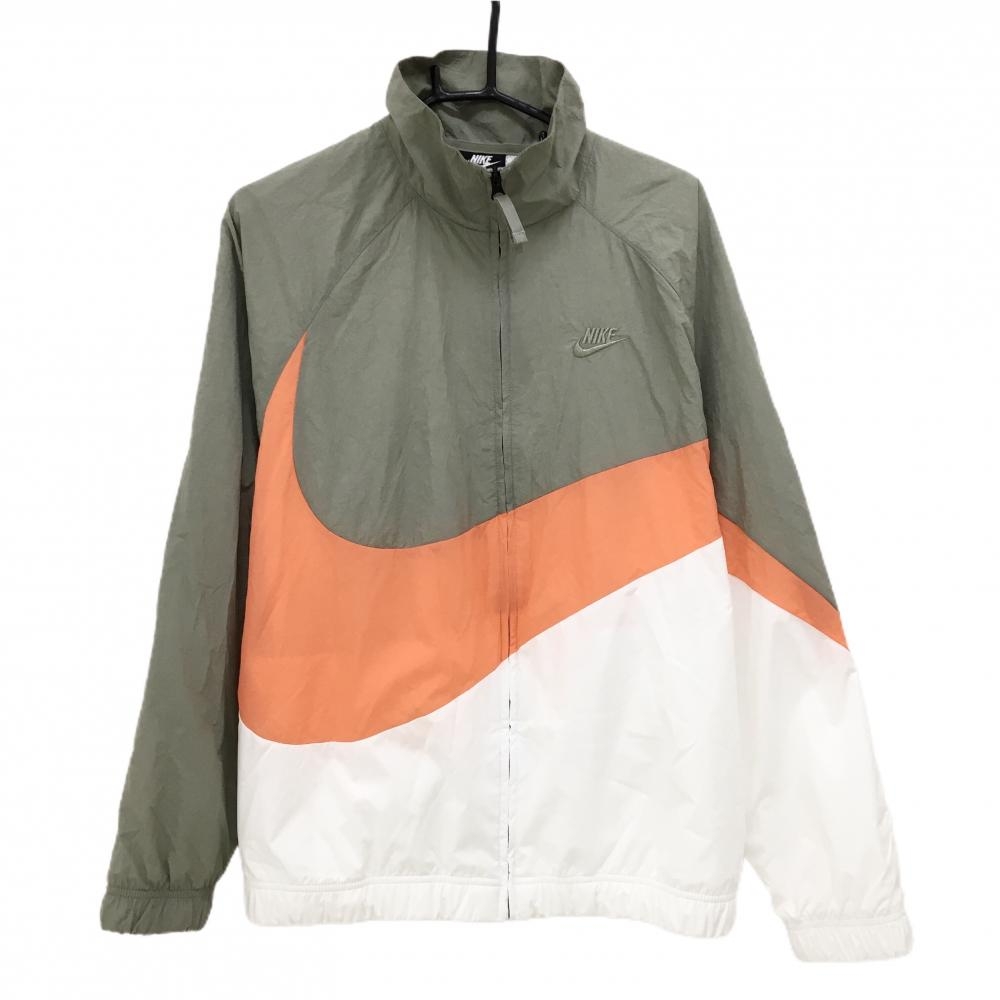 ナイキ ジャケットブルゾン カーキ×白 胸元ロゴ 裏地メッシュ メンズ L ゴルフウェア NIKE