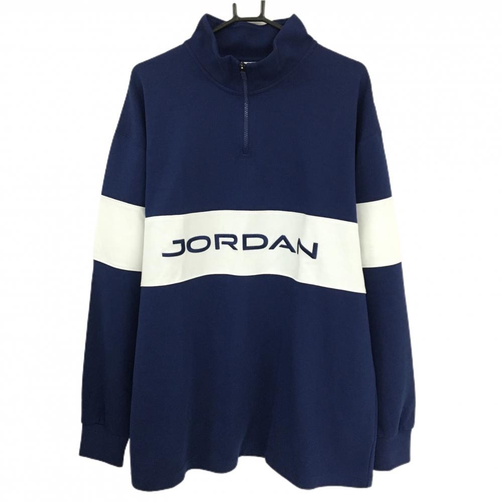 【超美品】ジョーダン ハイネックトレーナー ブルー×白 フロントロゴ ハーフジップ DRY-FIT ナイキ メンズ XL ゴルフウェア NIKE