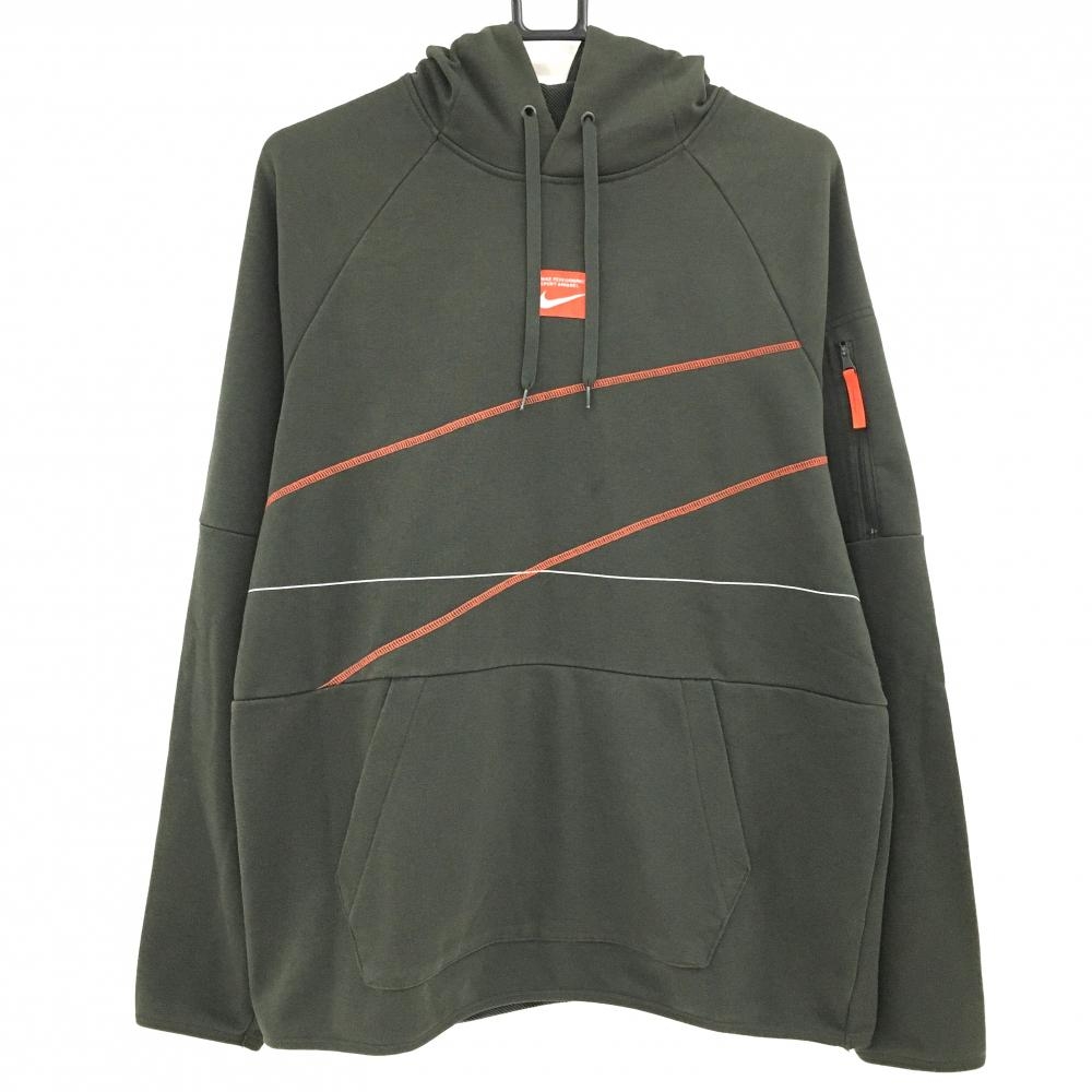 【美品】ナイキ パーカー カーキ×オレンジ フロントロゴ トレーナー  メンズ L ゴルフウェア NIKE
