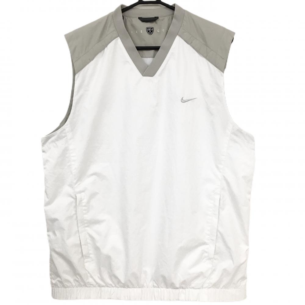 ナイキゴルフ アウターベスト 白×グレージュ Vネック 裏地メッシュ 裾ゴム伸び メンズ XL ゴルフウェア NIKE