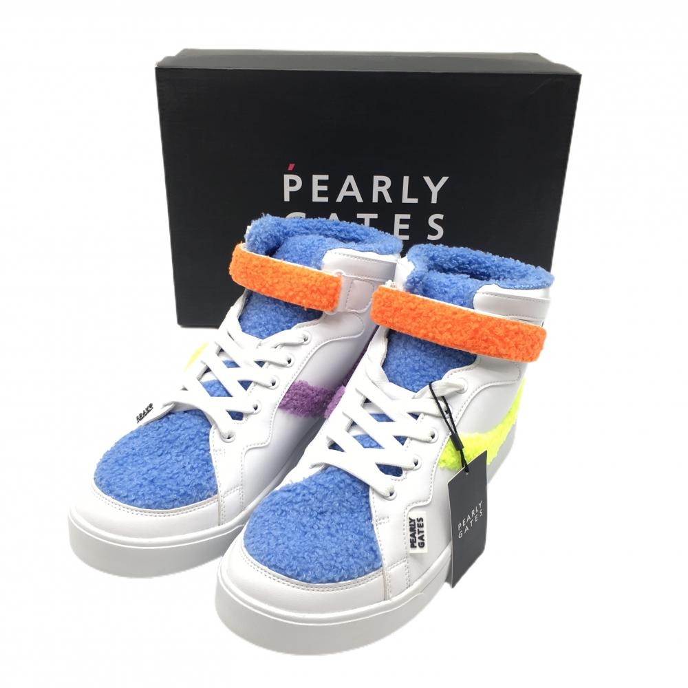 【新品】パーリーゲイツ ミドルカットゴルフシューズ 白×ライトブルー 053-2292101 カラフルボア  メンズ 26.0 ゴルフウェア PEARLY GATES