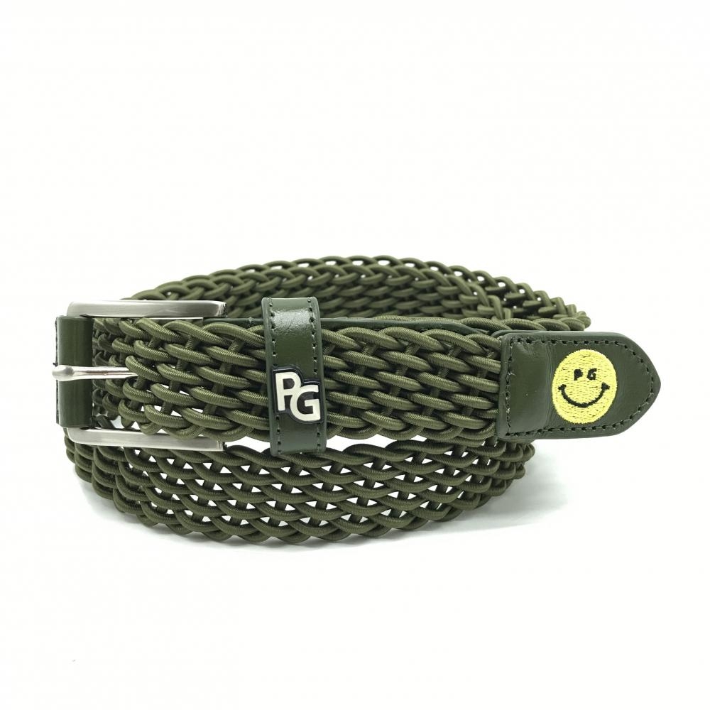 【超美品】パーリーゲイツ メッシュベルト グリーン 編み込み ニコちゃん スマイル   メンズ  ゴルフウェア PEARLY GATES