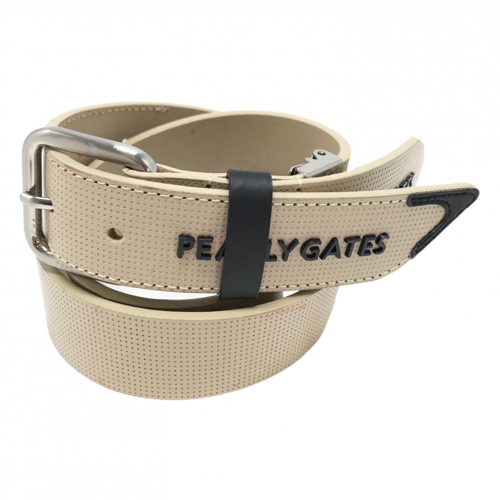 パーリーゲイツ ベルト ベージュ系×黒 立体ロゴ シルバーバックル  メンズ  ゴルフウェア PEARLY GATES