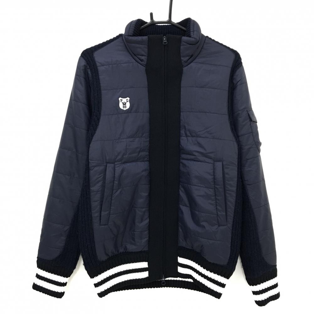【美品】パーリーゲイツ 中綿ニットジャケット ネイビー×白 羊毛混  メンズ 5(L) ゴルフウェア PEARLY GATES
