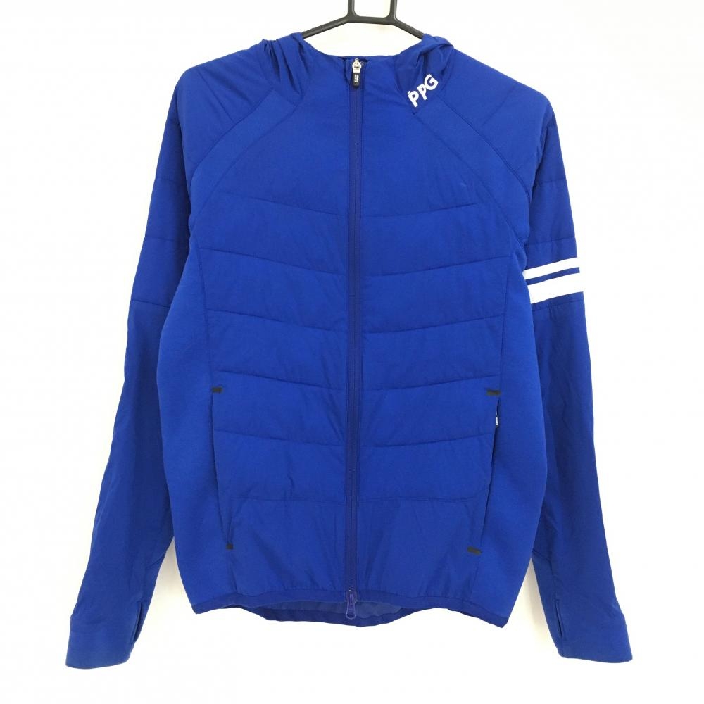 【美品】パーリーゲイツ 中綿フード付きジャケット ブルー×白 一部中綿 PPG  メンズ 4(M) ゴルフウェア PEARLY GATES