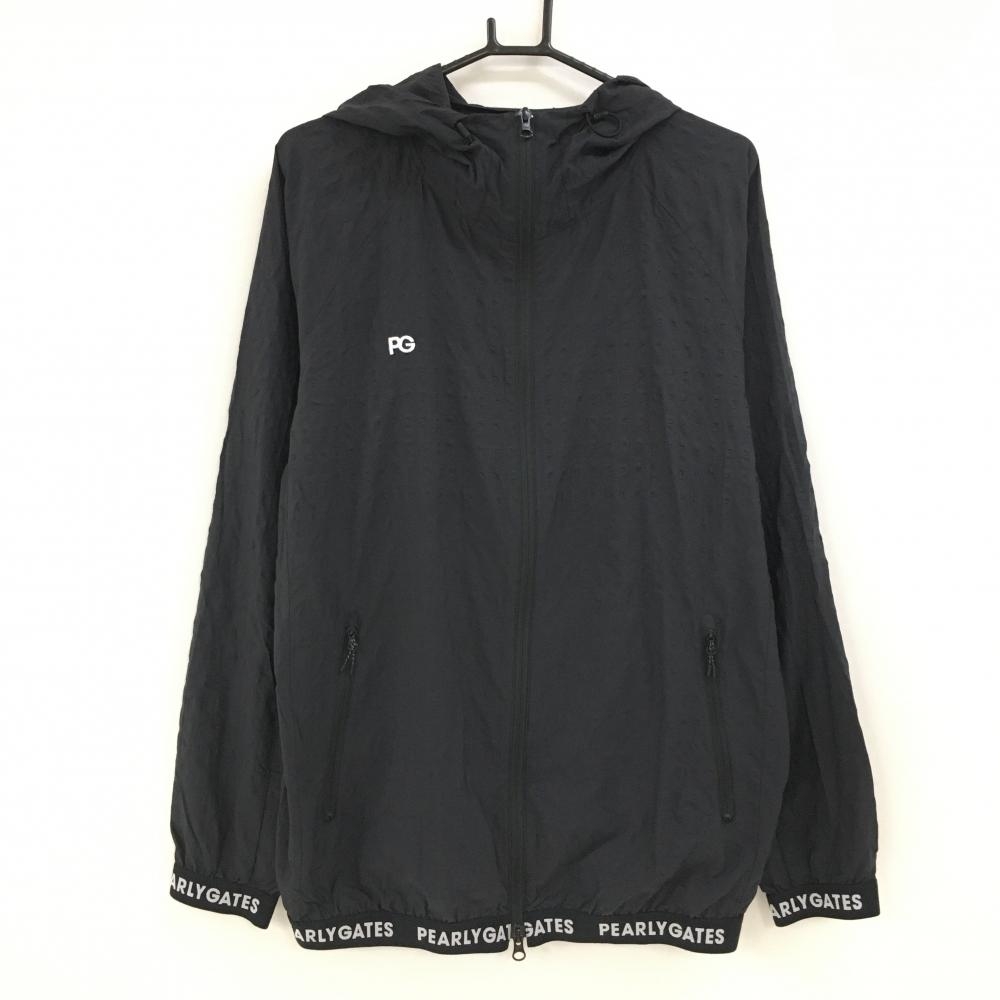 【超美品】パーリーゲイツ ナイロンジップパーカー 黒 英字凹凸生地 薄手 ジャケット メンズ 6(XL) ゴルフウェア PEARLY GATES