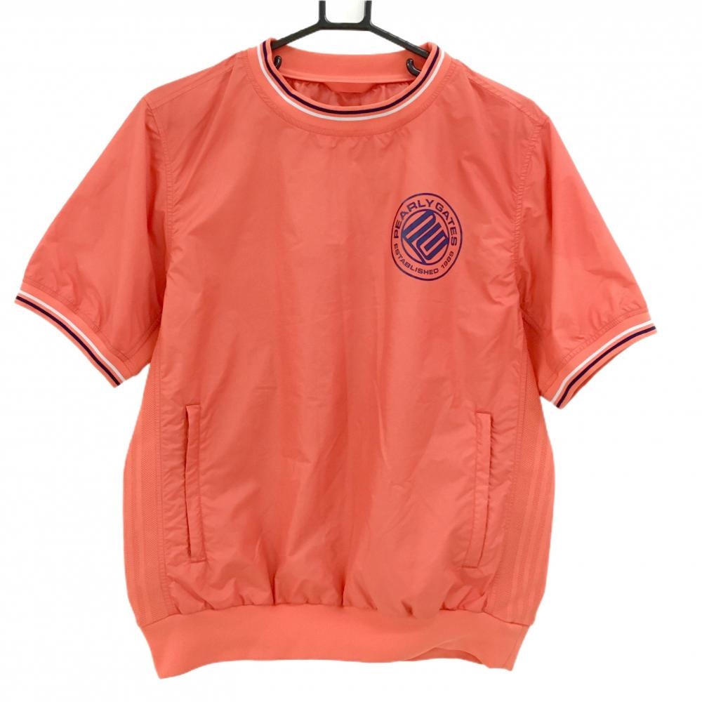 パーリーゲイツ 半袖ブルゾン オレンジ ロゴネイビー サイドメッシュ切替  メンズ 4(M) ゴルフウェア PEARLY GATES