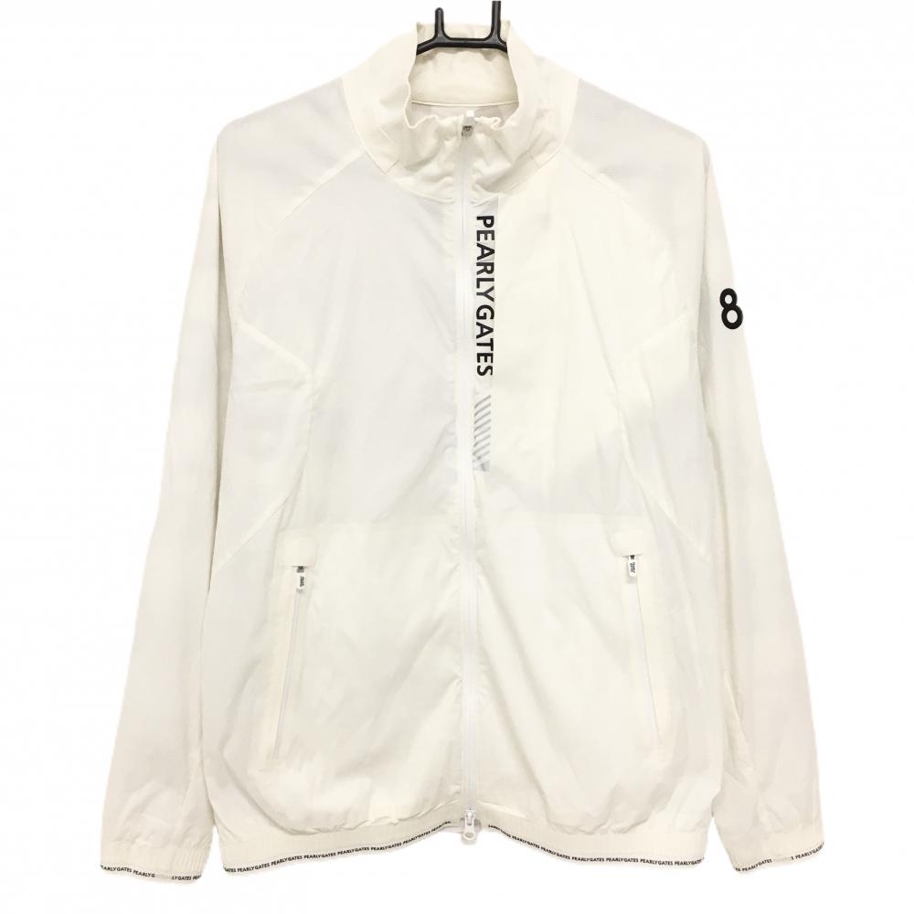 【超美品】パーリーゲイツ ナイロンジャケット 白×黒 裏地ロゴメッシュ地 ロゴプリント メンズ 4(M) ゴルフウェア PEARLY GATES