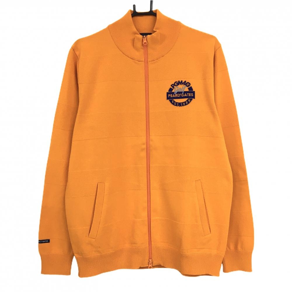 【新品】パーリーゲイツ ニットジャケット オレンジ ボーダー ダブルジップ ロゴネイビー メンズ 6(XL) ゴルフウェア PEARLY GATES