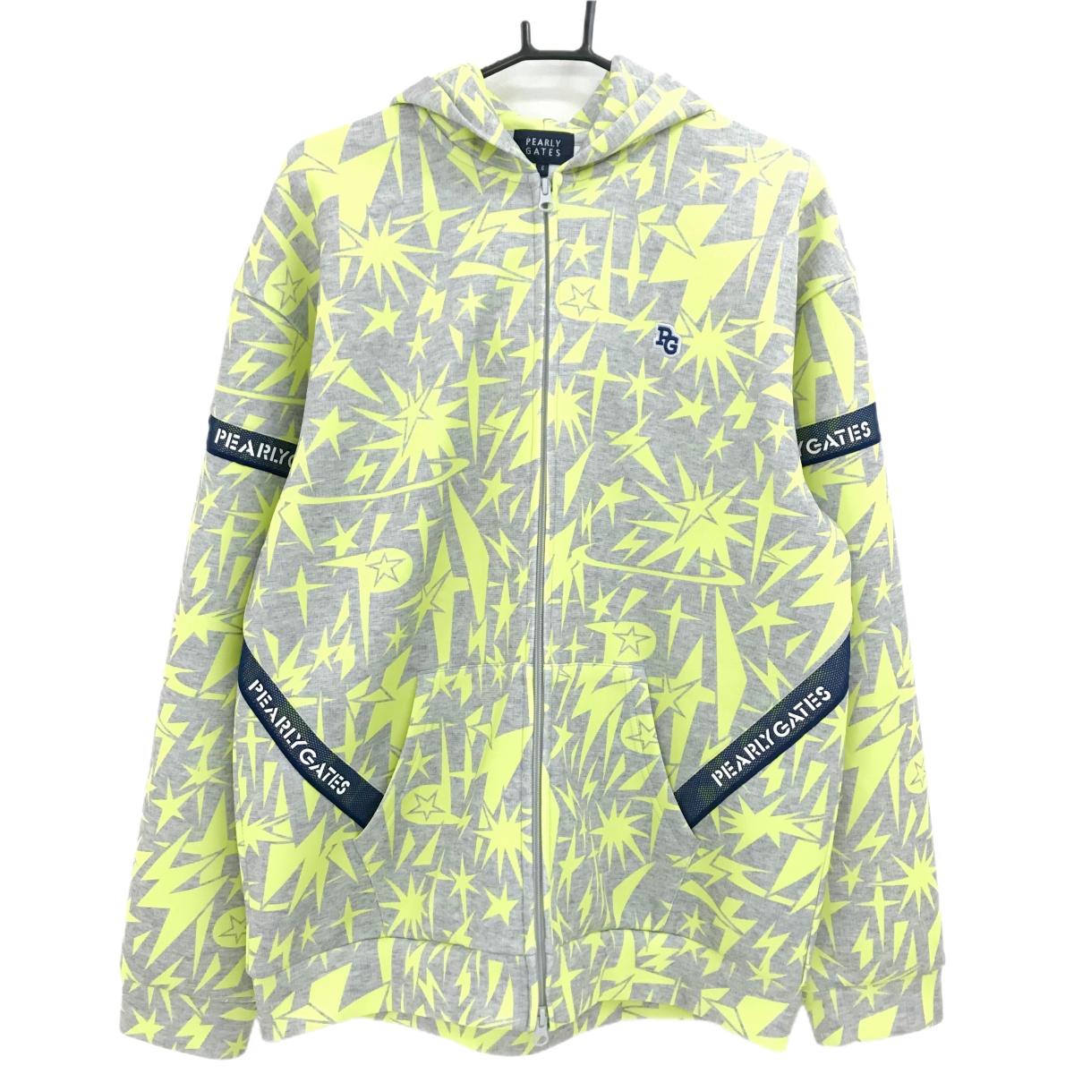 【美品】パーリーゲイツ ジップパーカー グレー×イエロー 総柄 ジャケット メンズ 6(XL) ゴルフウェア 2025年モデル PEARLY GATES