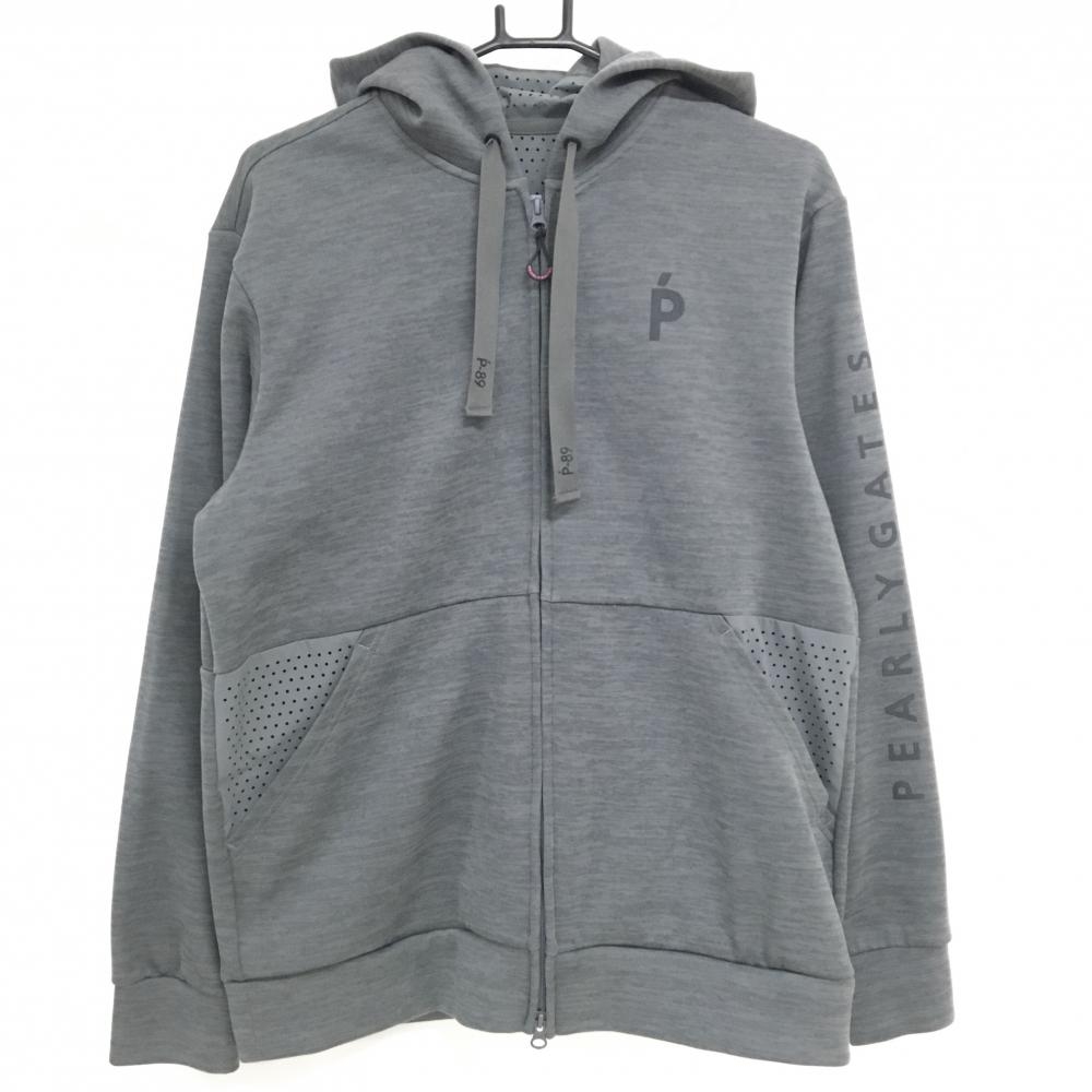 【美品】パーリーゲイツ ジップパーカー グレー 一部切替 パンチング穴 ブルゾン メンズ 6(XL) ゴルフウェア PEARLY GATES