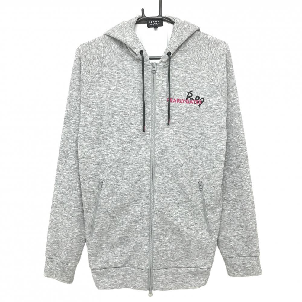 【美品】パーリーゲイツ ジップパーカー 杢グレー 背面ロゴ黒 ブルゾン メンズ 5(L) ゴルフウェア PEARLY GATES
