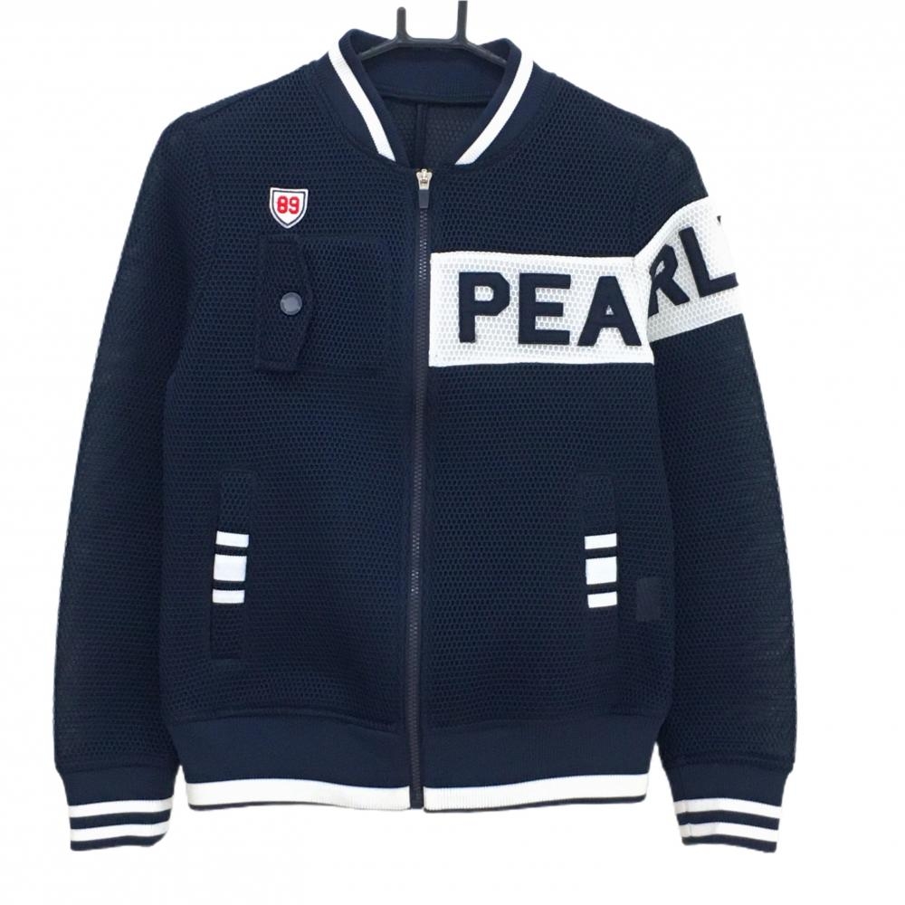【超美品】パーリーゲイツ ブルゾン ネイビー×白 メッシュ調 韓国モデル 胸ポケット メンズ 1(M) ゴルフウェア PEARLY GATES