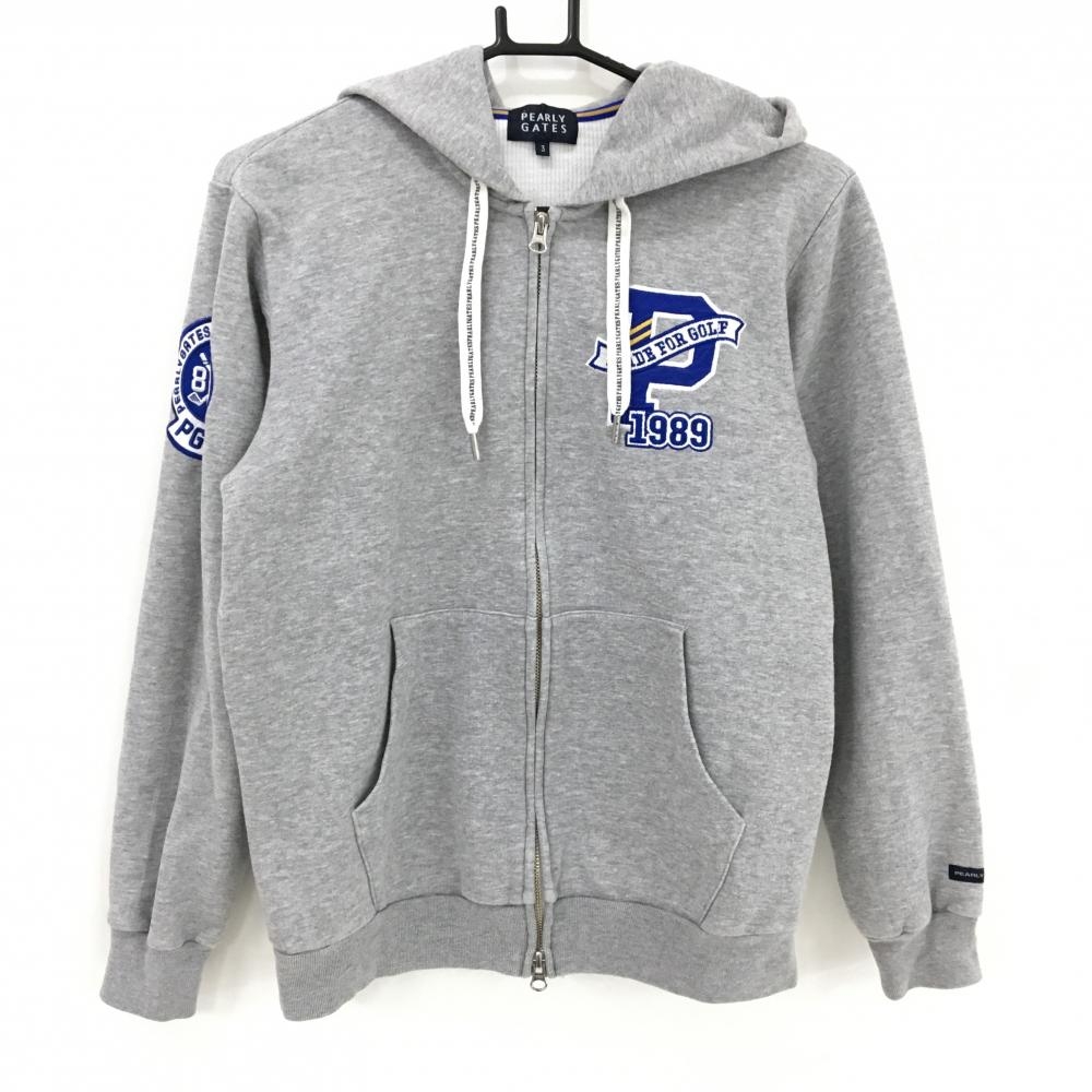 【美品】パーリーゲイツ スウェットジップパーカー 杢グレー×ブルー ジャケット メンズ 3(S) ゴルフウェア PEARLY GATES