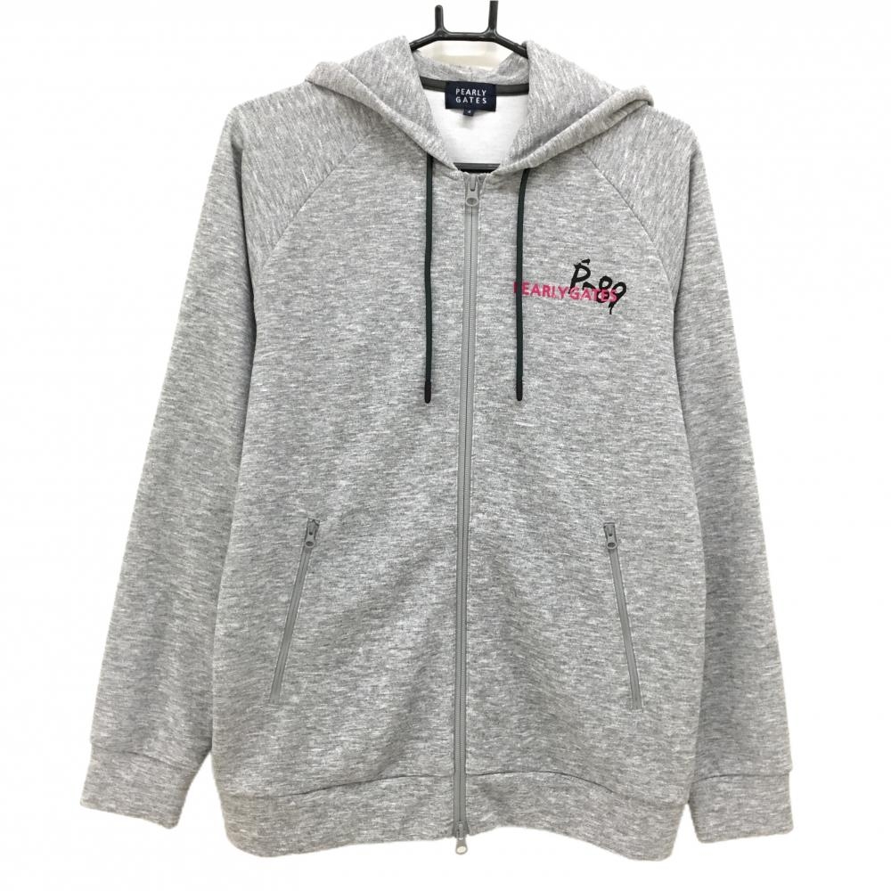 【超美品】パーリーゲイツ ジップパーカー 杢グレー ダブルジップ ロゴピンク メンズ 4(M) ゴルフウェア PEARLY GATES