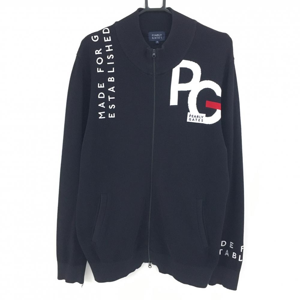 【超美品】パーリーゲイツ ニットジャケット ネイビー ロゴ白 袖・胸元ロゴ刺しゅう メンズ 6(XL) ゴルフウェア PEARLY GATES