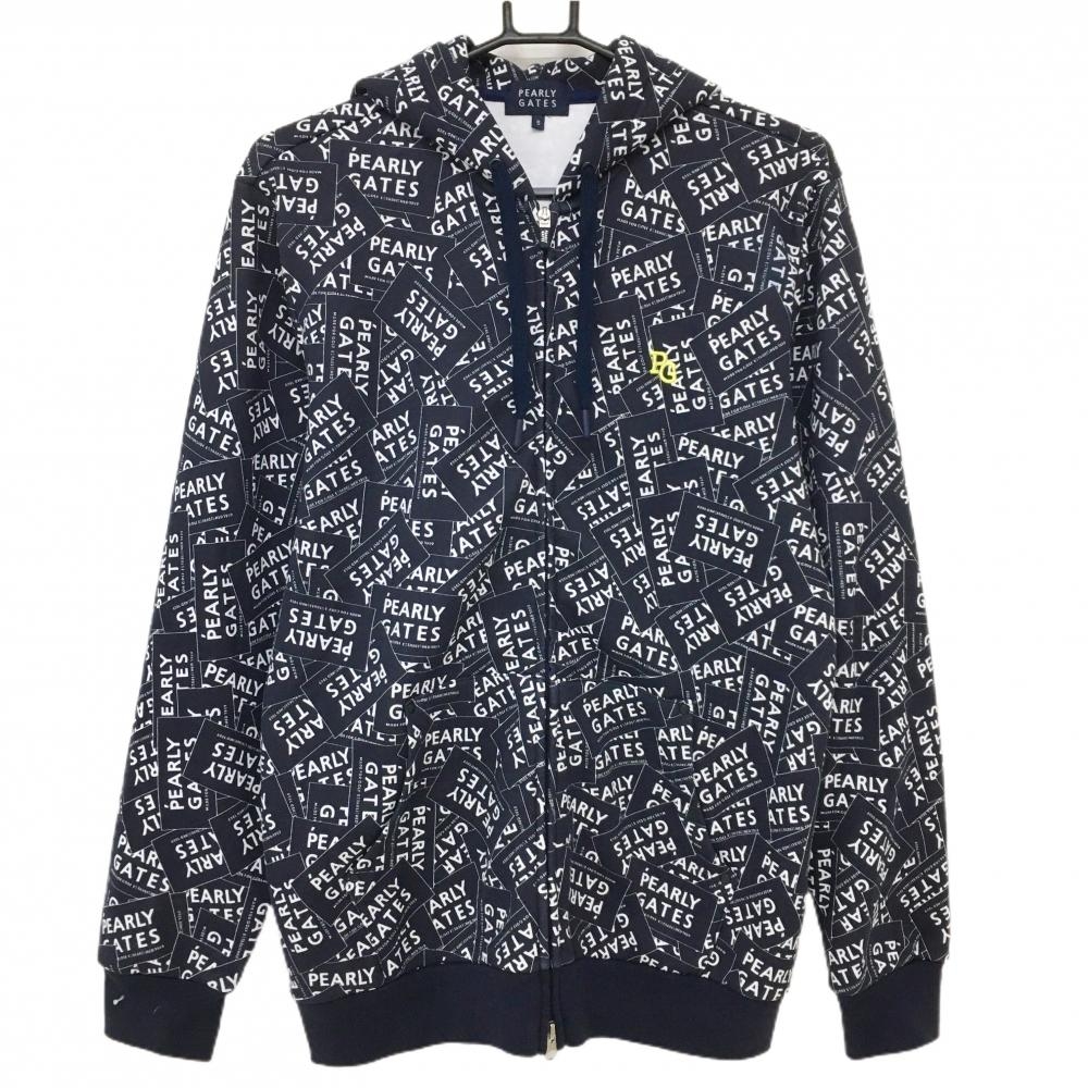 パーリーゲイツ ジップパーカー ネイビー×白 ロゴ総柄 ダブルジップ メンズ 5(L) ゴルフウェア PEARLY GATES