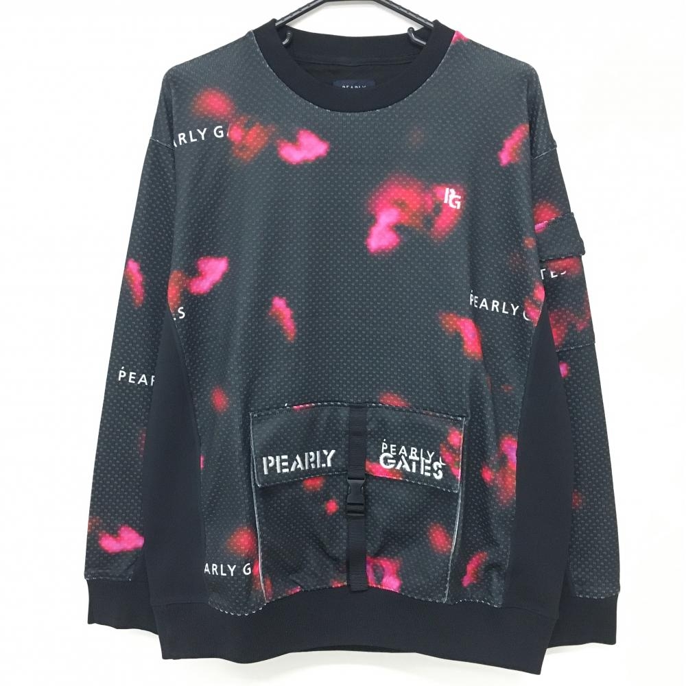 【新品】パーリーゲイツ ブルゾン 黒系×レッド系 総柄 袖・腹部ポケット  メンズ 4(M) ゴルフウェア 2024年モデル PEARLY GATES