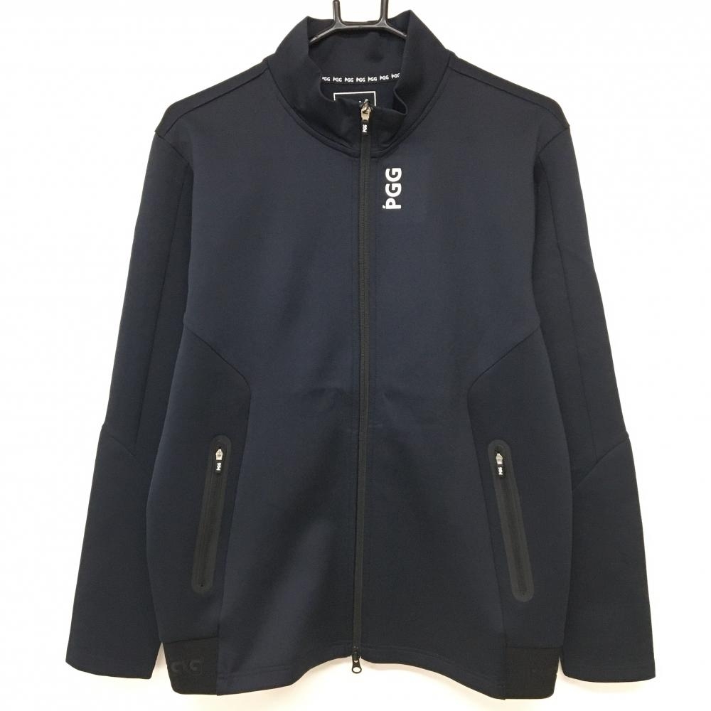 【新品】PGGパーリーゲイツ ジャケット ネイビー×白 バックロゴ 後ろ裾ゴム ダブルジップ メンズ 5(L) ゴルフウェア PEARLY GATES