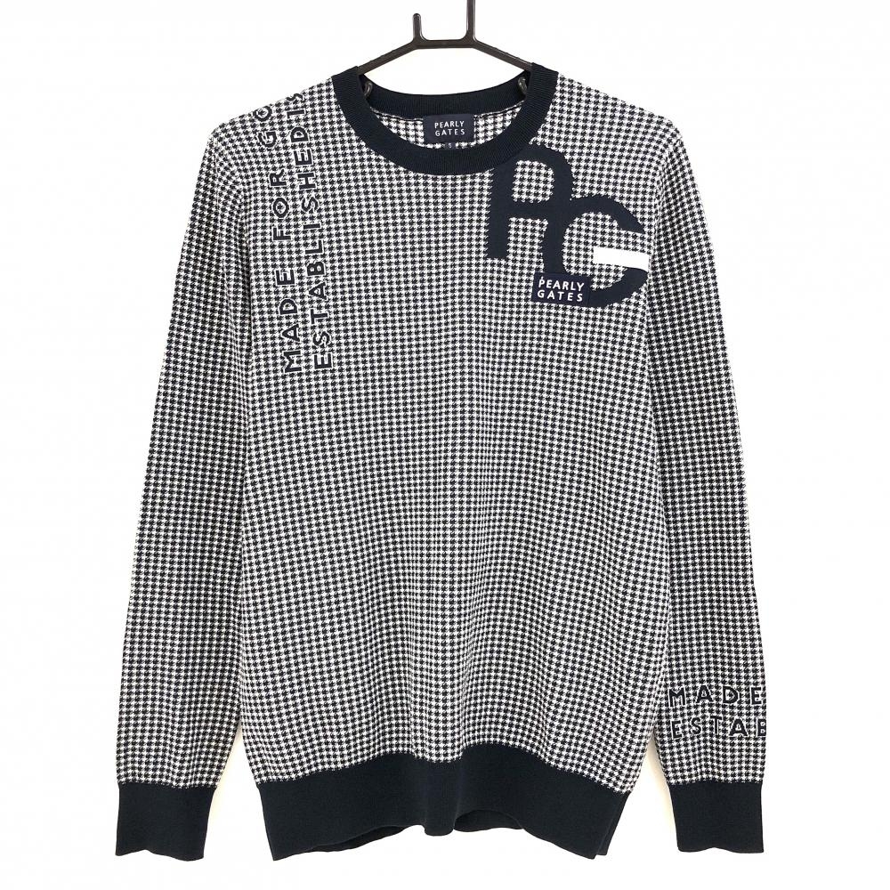 【超美品】パーリーゲイツ セーター ダークネイビー×白 千鳥格子柄風 ニット メンズ 5(L) ゴルフウェア PEARLY GATES