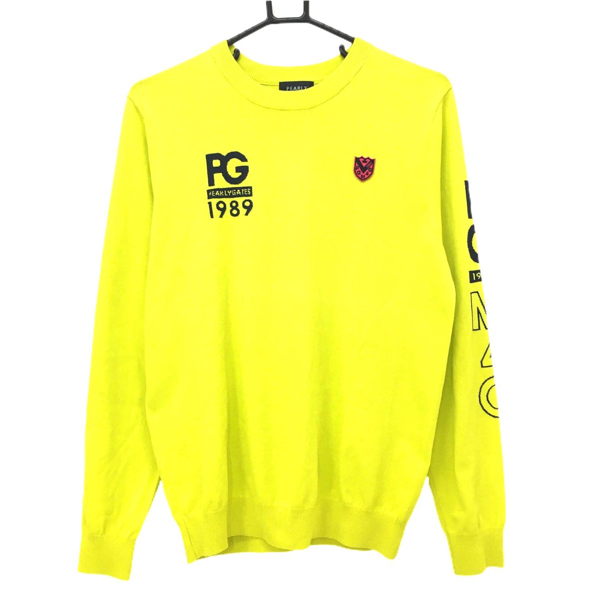 【美品】パーリーゲイツ セーター イエローグリーン ワッペン ニット  メンズ 5(L) ゴルフウェア PEARLY GATES