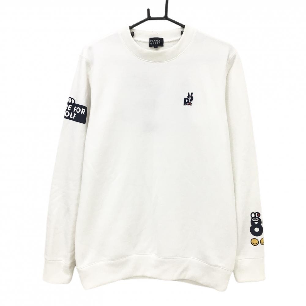 パーリーゲイツ トレーナー 白×ネイビー どうしちゃったPG スウェット メンズ 5(L) ゴルフウェア PEARLY GATES