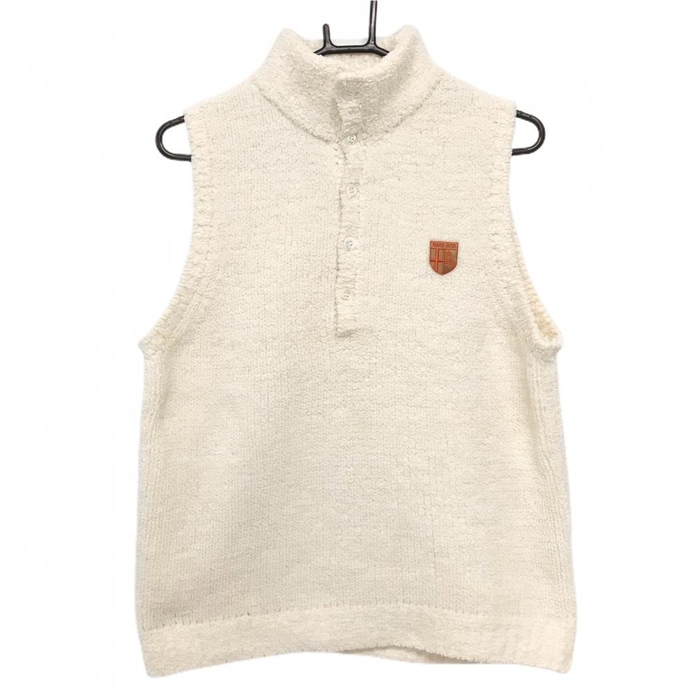 【超美品】パーリーゲイツ ボアハイネックベスト アイボリー×ライトブラウン 後ろロゴ ボタン メンズ 4(M) ゴルフウェア PEARLY GATES