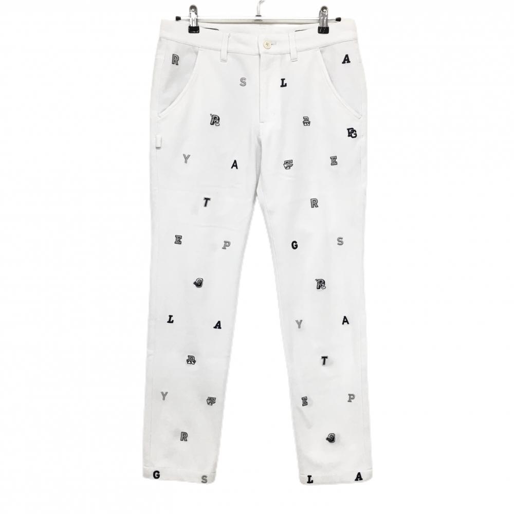 【美品】パーリーゲイツ パンツ 白×ネイビー×グレー 英字総柄 裏微起毛  メンズ 4(M) ゴルフウェア 2024年モデル PEARLY GATES
