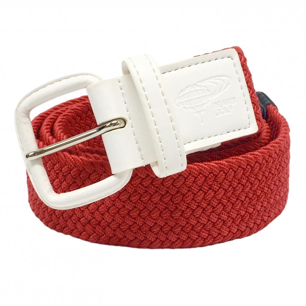 【美品】ビームスゴルフ メッシュベルト レッド×白 編み込み ゴム  メンズ  ゴルフウェア BEAMS GOLF