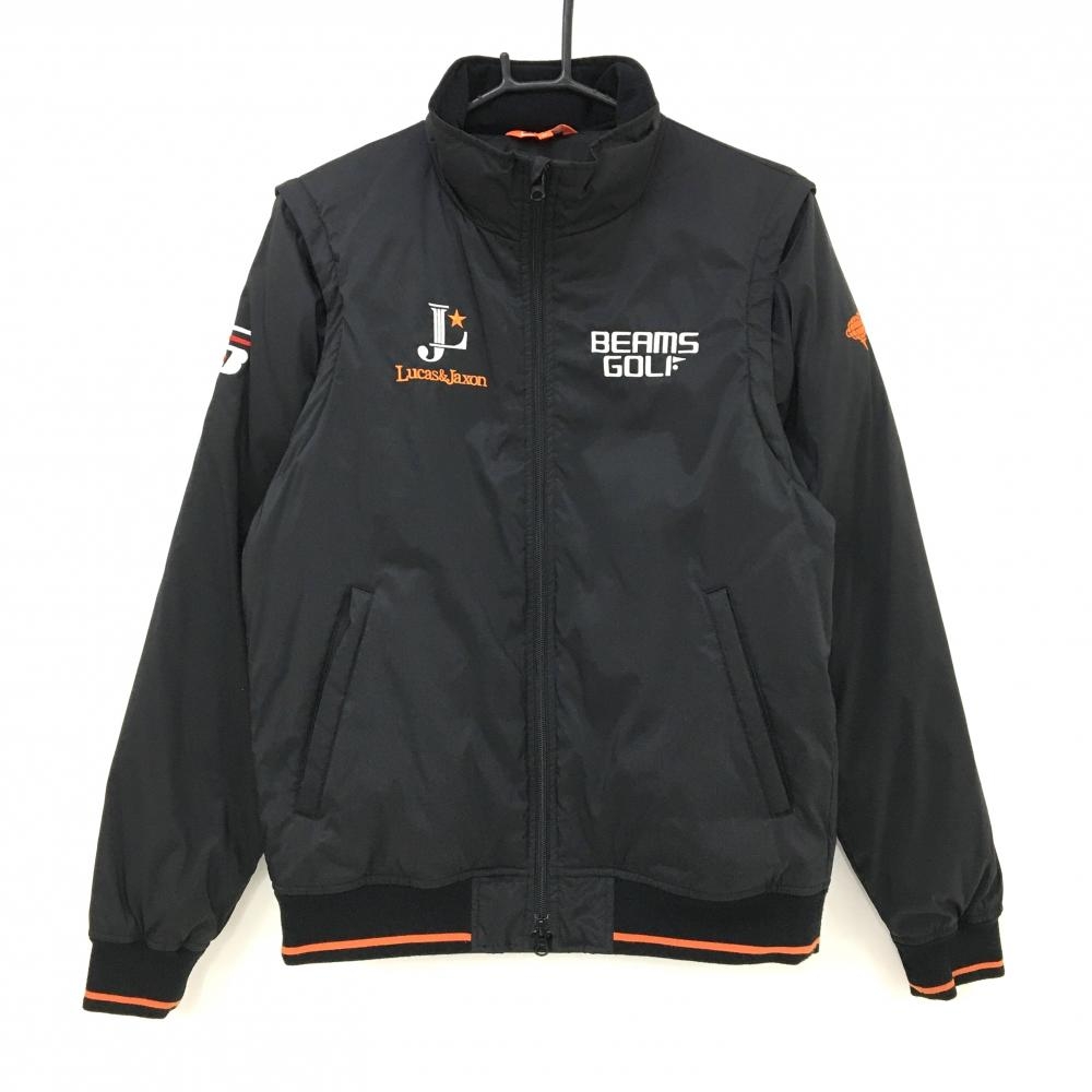【美品】ビームスゴルフ 2WAY中綿ジャケット 黒×白 ブルゾン 袖着脱可 メンズ M ゴルフウェア BEAMS GOLF