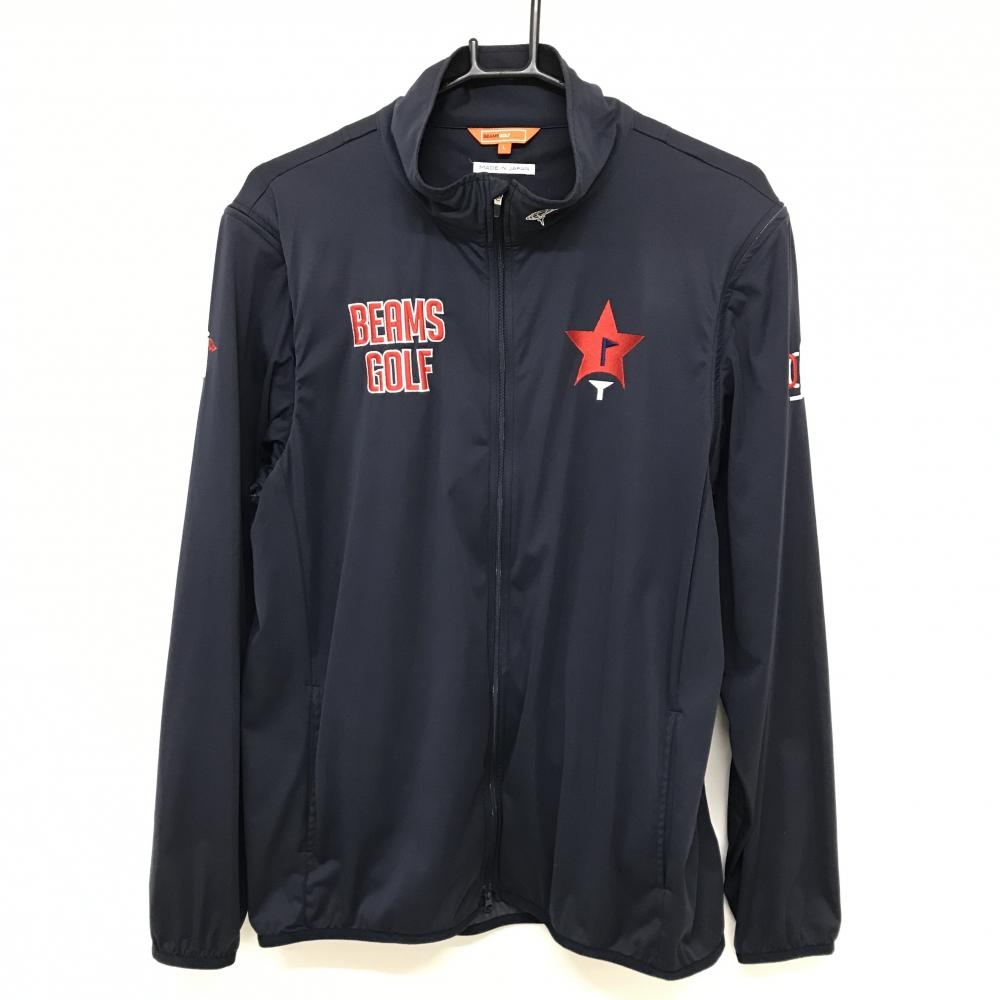 【美品】ビームスゴルフ 2WAYジャケット ネイビー×レッド 袖着脱可 ロゴ刺しゅう  メンズ L ゴルフウェア BEAMS GOLF