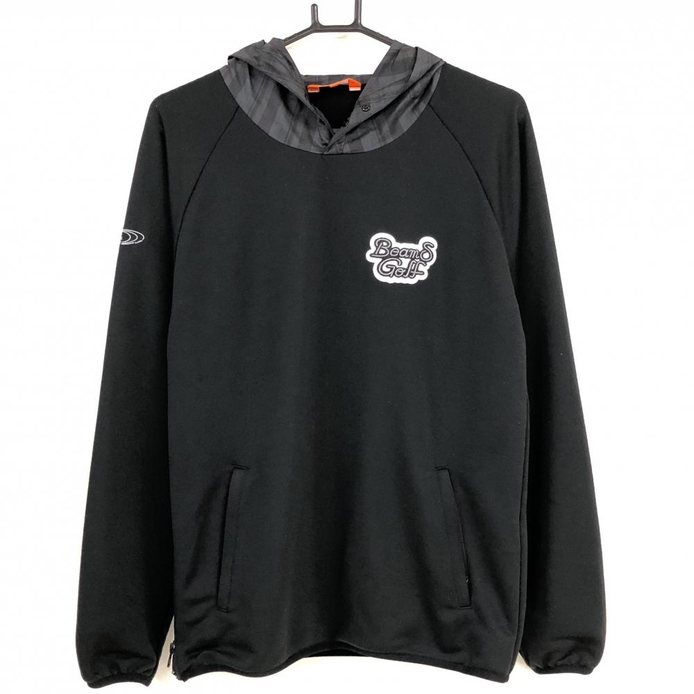 【超美品】ビームスゴルフ 切替パーカー 黒×グレー パーカー部チェック柄 ロゴ刺しゅう メンズ M ゴルフウェア BEAMS GOLF