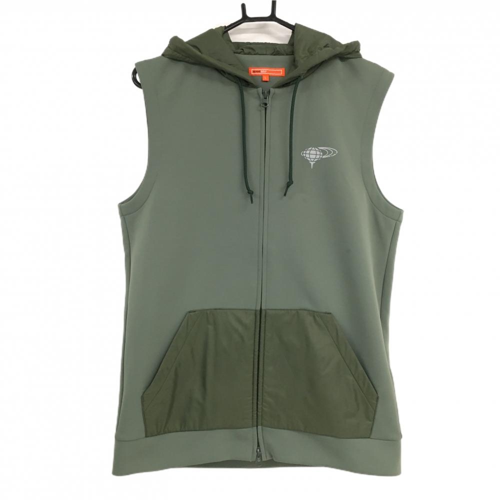 ビームスゴルフ フード付きアウターベスト モスグリーン×カーキ フードロゴ  メンズ L ゴルフウェア BEAMS GOLF