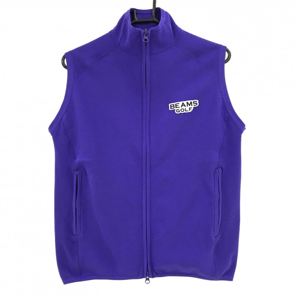 【超美品】ビームスゴルフ ニットアウターベスト パープル 胸元ロゴ  メンズ M ゴルフウェア BEAMS GOLF