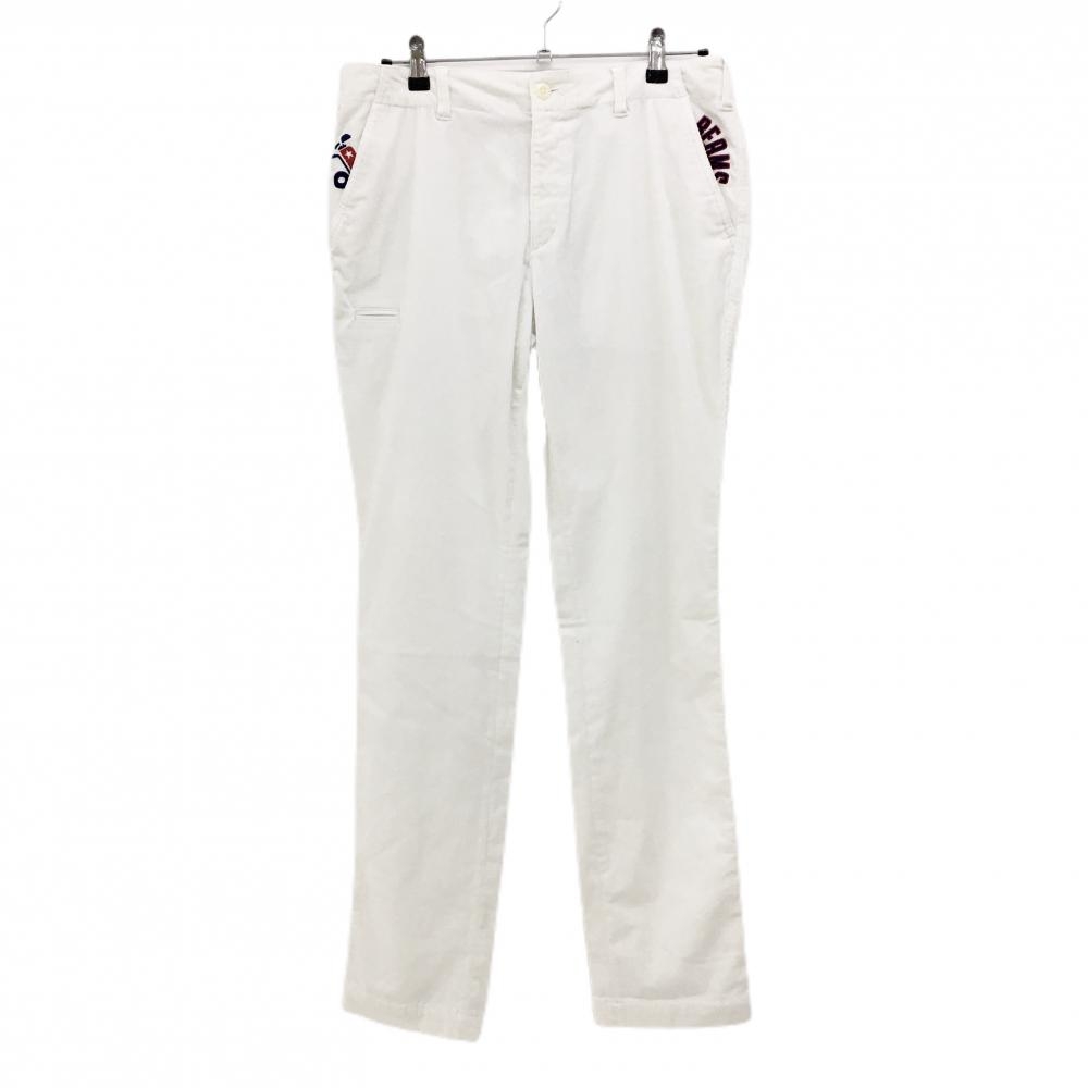 【美品】ビームスゴルフ コーデュロイパンツ 白×レッド ストレッチ ロゴ刺しゅう  メンズ L ゴルフウェア BEAMS GOLF