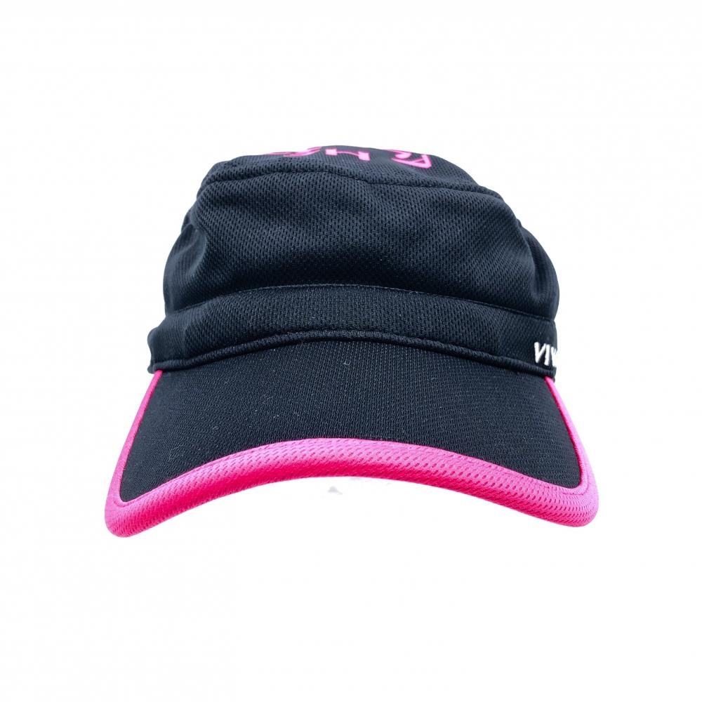【超美品】VIVA HEART ビバハート ワークキャップ 黒×ピンク ロゴプリント メンズ 50 ゴルフウェア