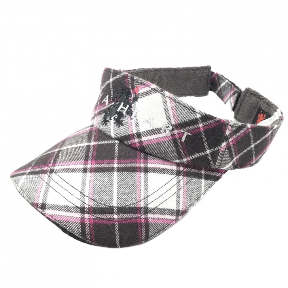 【美品】ビバハート サンバイザー 黒×白×ピンク チェック 内側パイル地  メンズ 50(フリー) ゴルフウェア VIVA HEART