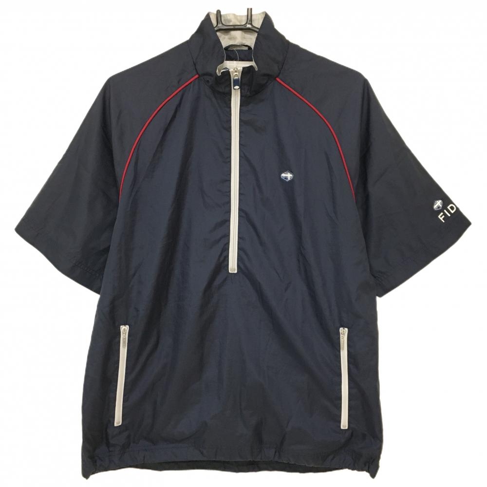【美品】フィドラ 半袖ブルゾン ネイビー ハーフジップ 裏地メッシュ 裾ドローコード メンズ M/M ゴルフウェア FIDRA