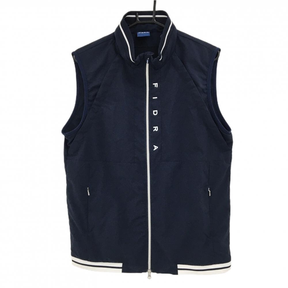 【美品】フィドラ ジップベスト ネイビー×白 裏地メッシュ ロゴプリント メンズ L/G ゴルフウェア FIDRA