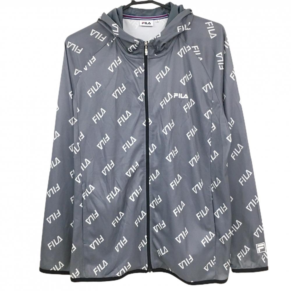 【美品】フィラ ジップパーカー グレー×白 ロゴ総柄 ブルゾン メンズ L ゴルフウェア FILA GOLF