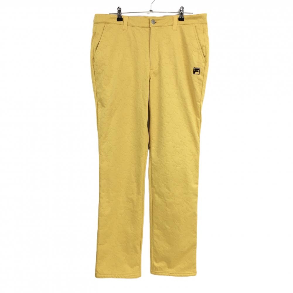 【超美品】フィラゴルフ パンツ イエロー 地模様総柄 ストレッチ 裏起毛  メンズ 90 ゴルフウェア FILA GOLF