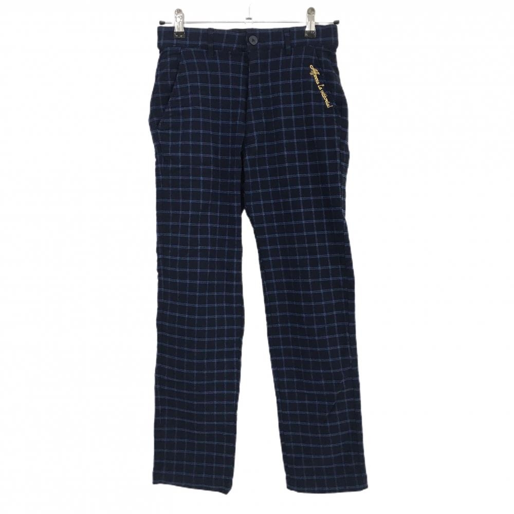 フィラゴルフ パンツ ネイビー×ブルー チェック 裏微起毛 ロゴ刺しゅう  メンズ S ゴルフウェア FILA GOLF