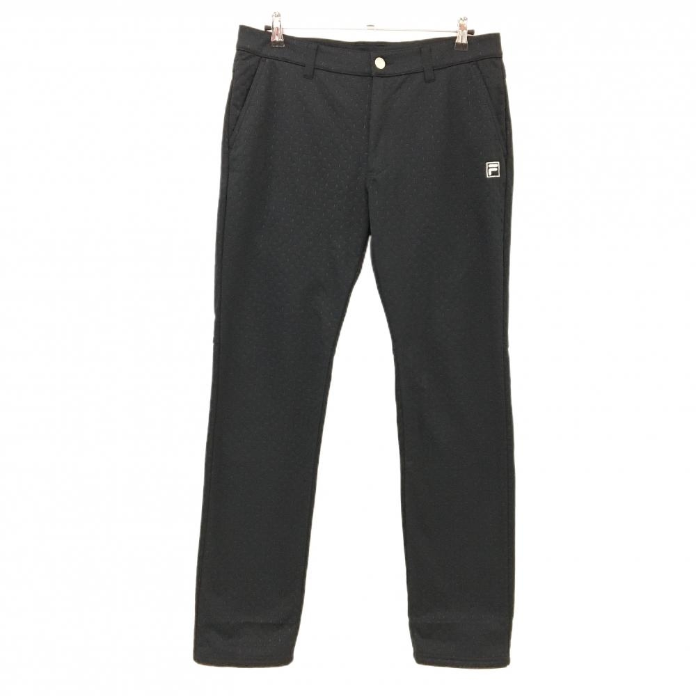 【美品】フィラゴルフ パンツ 黒 総柄地模様 裏起毛 ロゴ刺しゅう メンズ 86 ゴルフウェア FILA GOLF